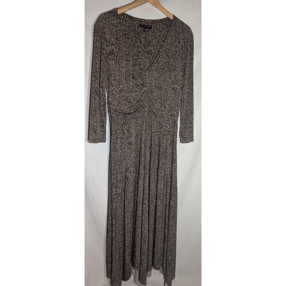 Signature Robbie Bee Womens‎ 3/4 Sleeve Brown Print Maxi dress sz 16 Jagged Hem
